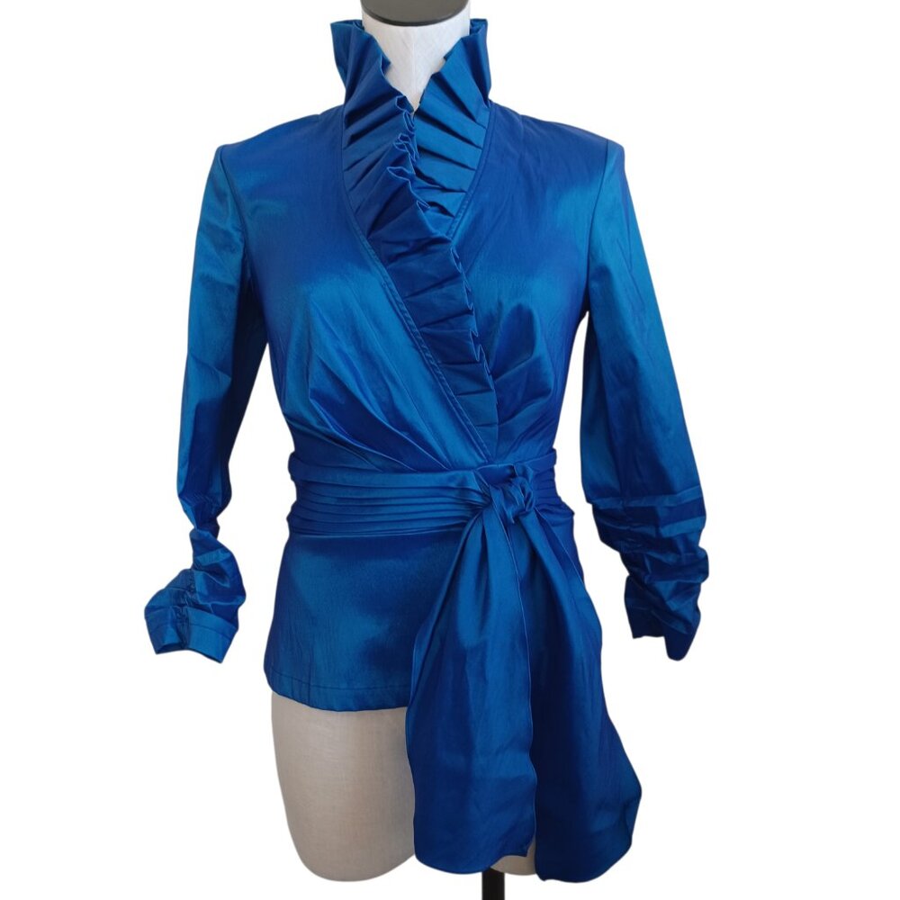 Tadashi Collection Blouse Womens 4‎ Tadashi Shoji Taffeta Ruffle Elegant Top